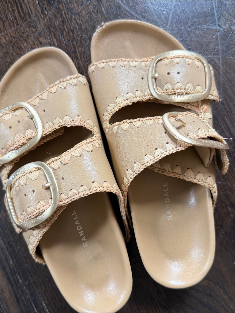 Loeffler Randle Double-Buckle Sandals with Gold Buckles
